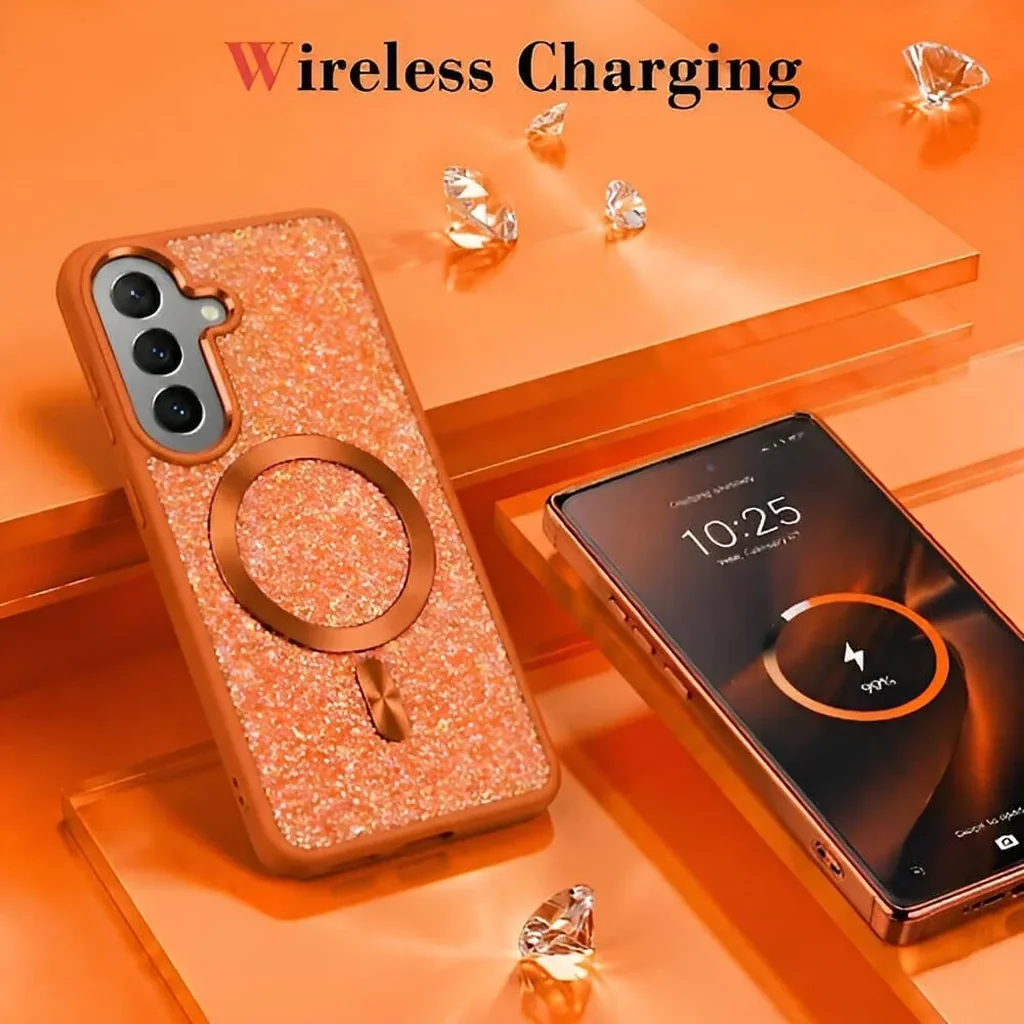 CROWNYX GlamAura Glitter Case for Samsung S25 Plus, Magsafe Compatible, Bling Sparkle Shockproof Phone, Bumper Cover, Orange | SAMS25PL-MGSF-GA-ORG - Image 4