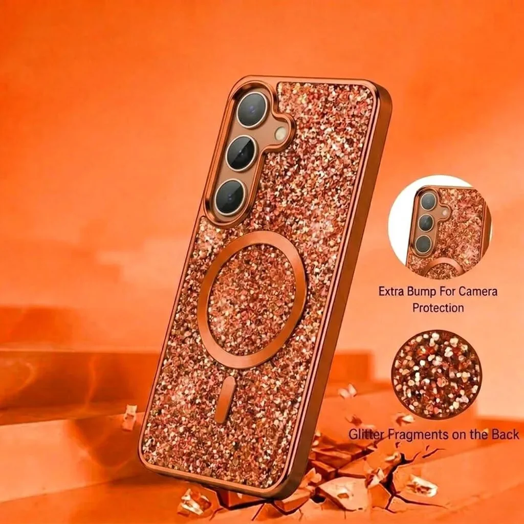 CROWNYX GlamAura Glitter Case for Samsung S25 Plus, Magsafe Compatible, Bling Sparkle Shockproof Phone, Bumper Cover, Orange | SAMS25PL-MGSF-GA-ORG - Image 6