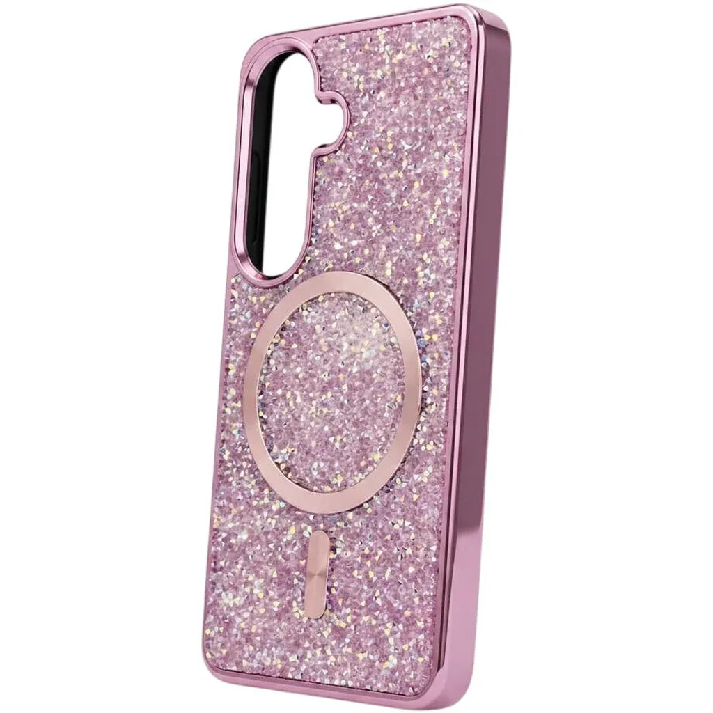 CROWNYX GlamAura Glitter Case for Samsung S25 Plus, Magsafe Compatible, Bling Sparkle Shockproof Phone, Bumper Cover, Pink | SAMS25PL-MGSF-GA-PNK - Image 3