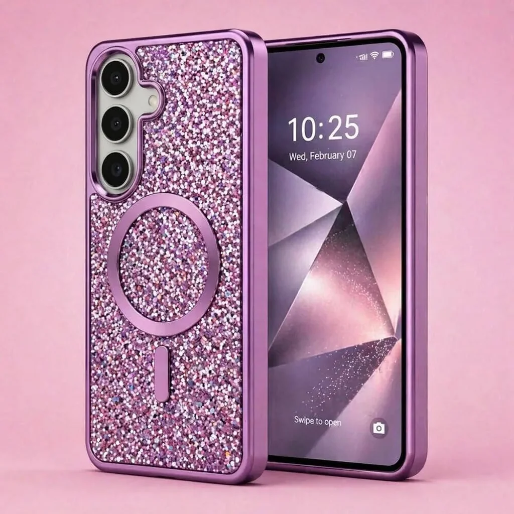 CROWNYX GlamAura Glitter Case for Samsung S25 Plus, Magsafe Compatible, Bling Sparkle Shockproof Phone, Bumper Cover, Pink | SAMS25PL-MGSF-GA-PNK - Image 7