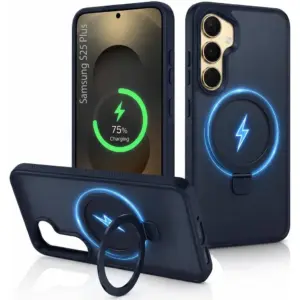 CROWNYX Aegis GripStand Pro Case for Samsung Galaxy S25 Plus, Compatible with MagSafe, Shockproof Slim Hybrid TPU Cover with Kickstand & Grip Ring, Blue | SAMS25PL-MGSF-AGSP-BLU