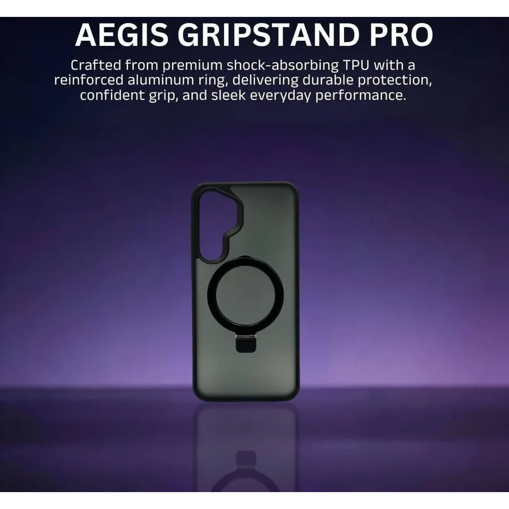 CROWNYX Aegis GripStand Pro Case for Samsung Galaxy S25 Plus, Compatible with MagSafe, Shockproof Slim Hybrid TPU Cover with Kickstand & Grip Ring, Black | SAMS25PL-MGSF-AGSP-BLK - Image 3