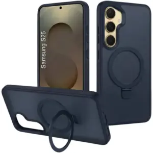 CROWNYX Aegis GripStand Pro Case for Samsung Galaxy S25, Compatible with MagSafe, Shockproof Slim Hybrid TPU Cover with Kickstand & Grip Ring, Blue | SAMS25-MGSF-AGSP-BLU