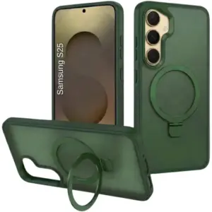 CROWNYX Aegis GripStand Pro Case for Samsung Galaxy S25, Compatible with MagSafe, Shockproof Slim Hybrid TPU Cover with Kickstand & Grip Ring, Green | SAMS25-MGSF-AGSP-GRN