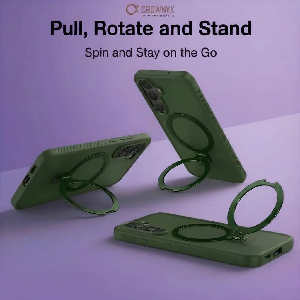 CROWNYX Aegis GripStand Pro Case for Samsung Galaxy S25, Compatible with MagSafe, Shockproof Slim Hybrid TPU Cover with Kickstand & Grip Ring, Green | SAMS25-MGSF-AGSP-GRN - Image 4