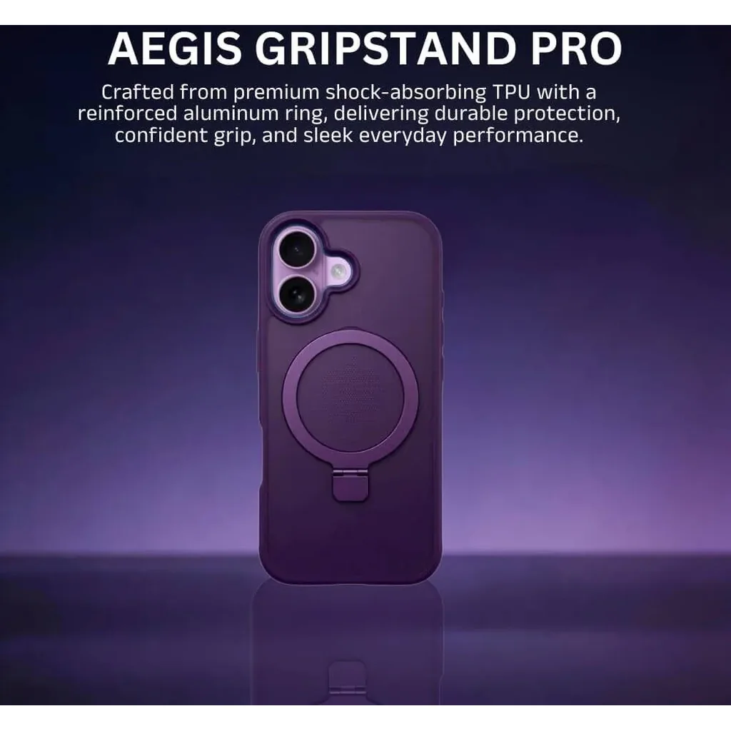 CROWNYX Aegis GripStand Pro Case for iPhone 16 Plus, Compatible with MagSafe, Shockproof, Slim Hybrid TPU Cover with Kickstand & Grip Ring, Purple | IP16PL-MGSF-AGSP-PUR - Image 4