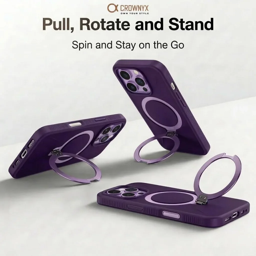 CROWNYX Aegis GripStand Pro Case for iPhone 16 Pro Max, Compatible with MagSafe, Shockproof, Slim Hybrid TPU Cover with Kickstand & Grip Ring, Purple | IP16PM-MGSF-AGSP-PUR - Image 2