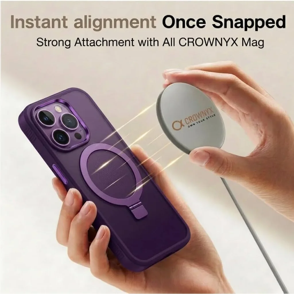 CROWNYX Aegis GripStand Pro Case for iPhone 16 Pro Max, Compatible with MagSafe, Shockproof, Slim Hybrid TPU Cover with Kickstand & Grip Ring, Purple | IP16PM-MGSF-AGSP-PUR - Image 5