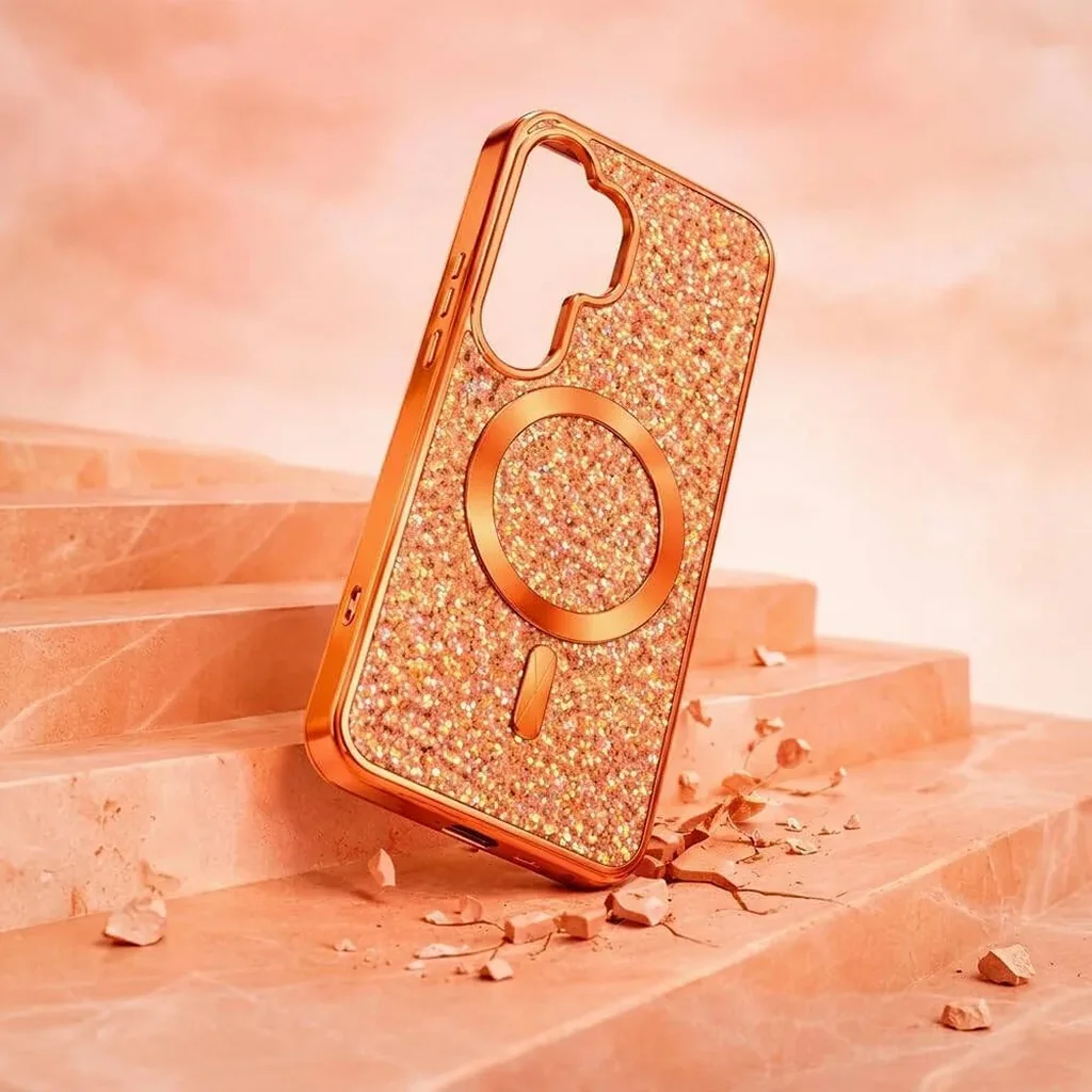 CROWNYX GlamAura Glitter Case for Samsung S25 Ultra, Magsafe Compatible, Bling Sparkle Shockproof Phone, Bumper Cover, Orange | SAMS25UL-MGSF-GA-ORG - Image 3