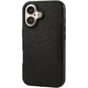 CROWNYX Regal Leather Case for Iphone 16, MagSafe Compatible, Anti-Slip Grip, Shockproof, Raised Camera Protection, Black | IP16-MGSF-RGL-BLK