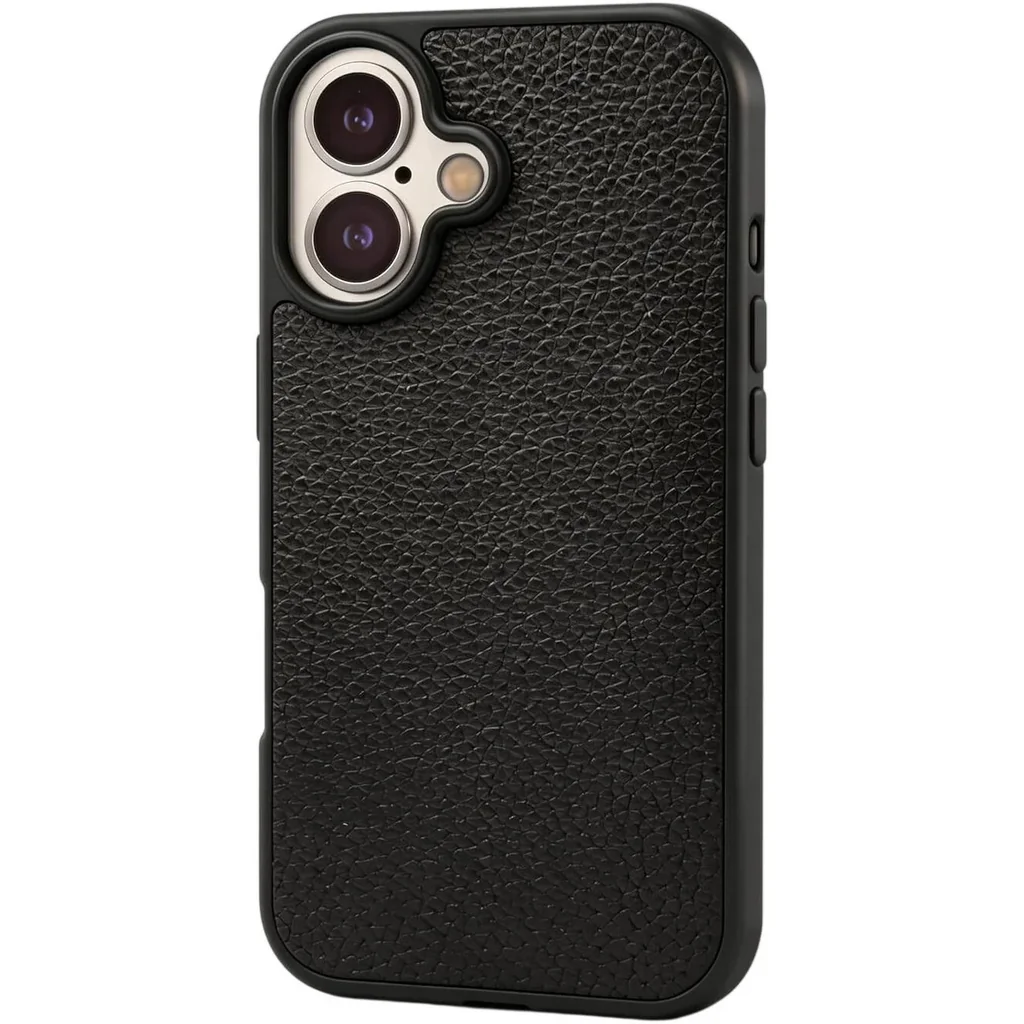 CROWNYX Regal Leather Case for Iphone 16, MagSafe Compatible, Anti-Slip Grip, Shockproof, Raised Camera Protection, Black | IP16-MGSF-RGL-BLK