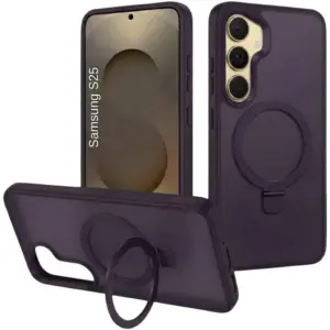 CROWNYX Aegis GripStand Pro Case for Samsung Galaxy S25, Compatible with MagSafe, Shockproof Slim Hybrid TPU Cover with Kickstand & Grip Ring, Purple | SAMS25-MGSF-AGSP-PUR