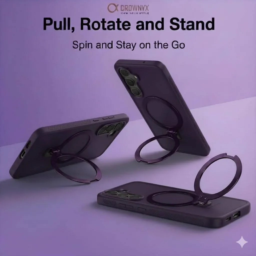 CROWNYX Aegis GripStand Pro Case for Samsung Galaxy S25, Compatible with MagSafe, Shockproof Slim Hybrid TPU Cover with Kickstand & Grip Ring, Purple | SAMS25-MGSF-AGSP-PUR - Image 3