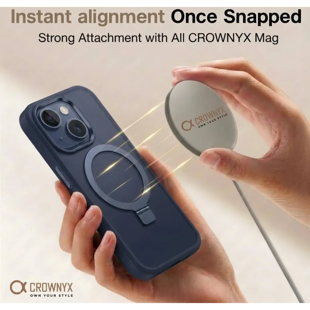 CROWNYX Aegis GripStand Pro Case for iPhone 15, Compatible with MagSafe, Shockproof, Slim Hybrid TPU Cover with Kickstand & Grip Ring, Blue | IP15-MGSF-AGSP-BLU - Image 4