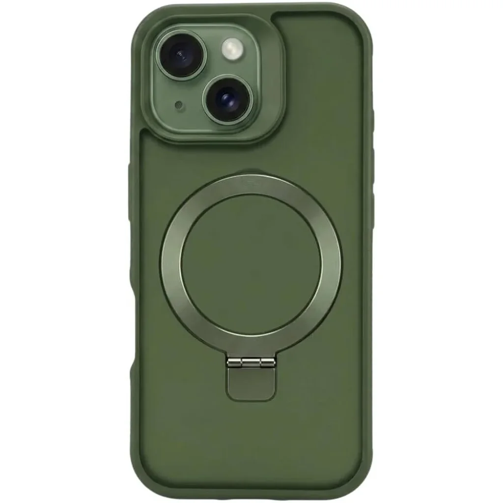 CROWNYX Aegis GripStand Pro Case for iPhone 15, Compatible with MagSafe, Shockproof, Slim Hybrid TPU Cover with Kickstand & Grip Ring, Green | IP15-MGSF-AGSP-GRN