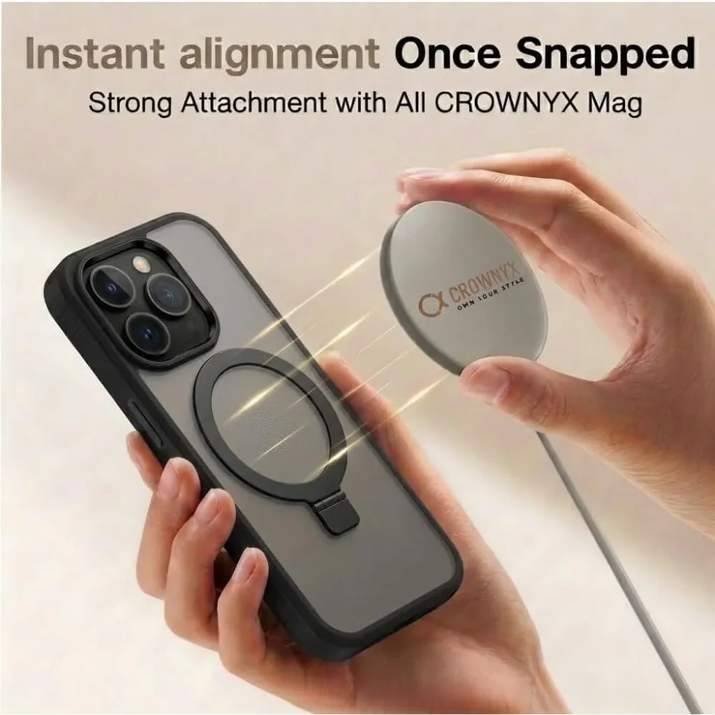CROWNYX Aegis GripStand Pro Case for iPhone 16 Pro, Compatible with MagSafe, Shockproof, Slim Hybrid TPU Cover with Kickstand & Grip Ring, Green | IP16P-MGSF-AGSP-GRN - Image 4