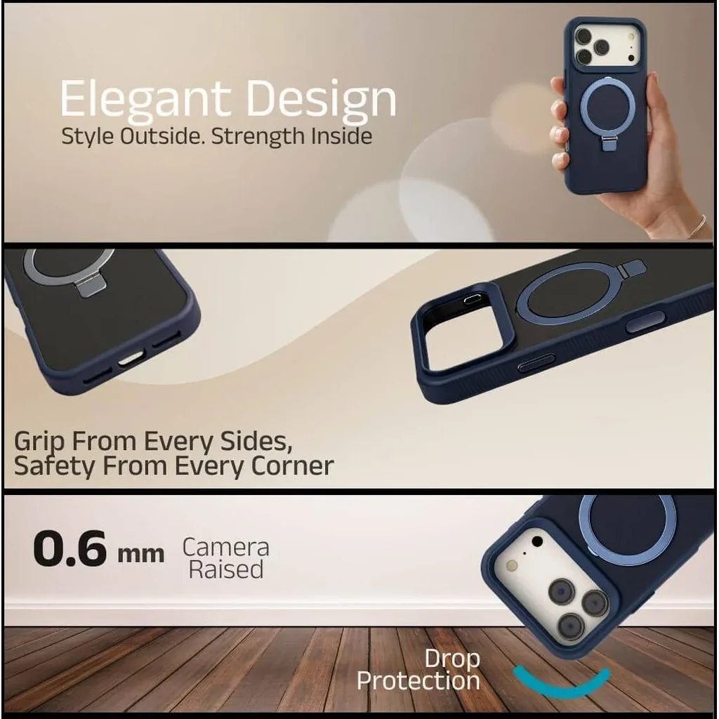 CROWNYX Aegis GripStand Pro Case for iPhone 17 Pro Max, Compatible with MagSafe, Shockproof, Slim Hybrid TPU Cover with Kickstand & Grip Ring, Blue | IP17PM-MGSF-AGSP-BLU - Image 4
