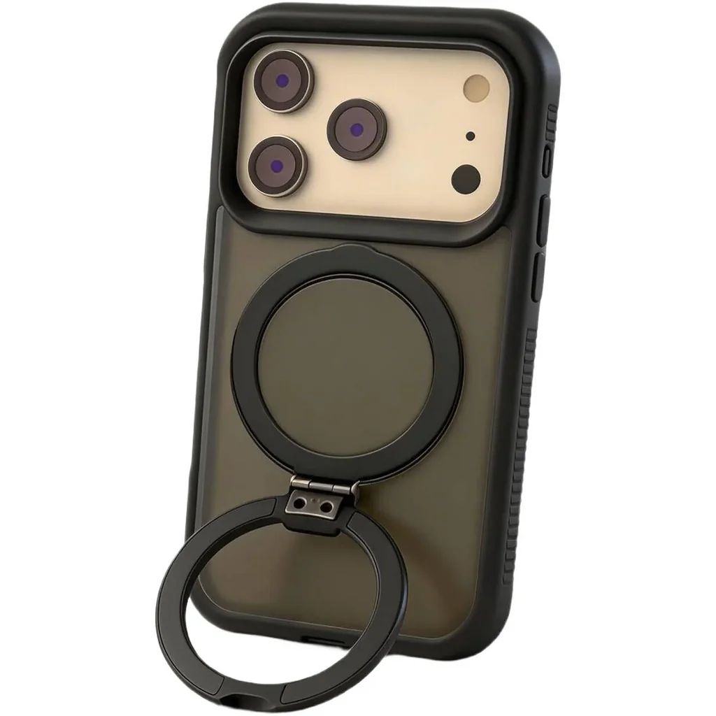 CROWNYX Aegis GripStand Pro Case for iPhone 17 Pro, Compatible with MagSafe, Shockproof, Slim Hybrid TPU Cover with Kickstand & Grip Ring, Black | IP17P-MGSF-AGSP-BLK - Image 3