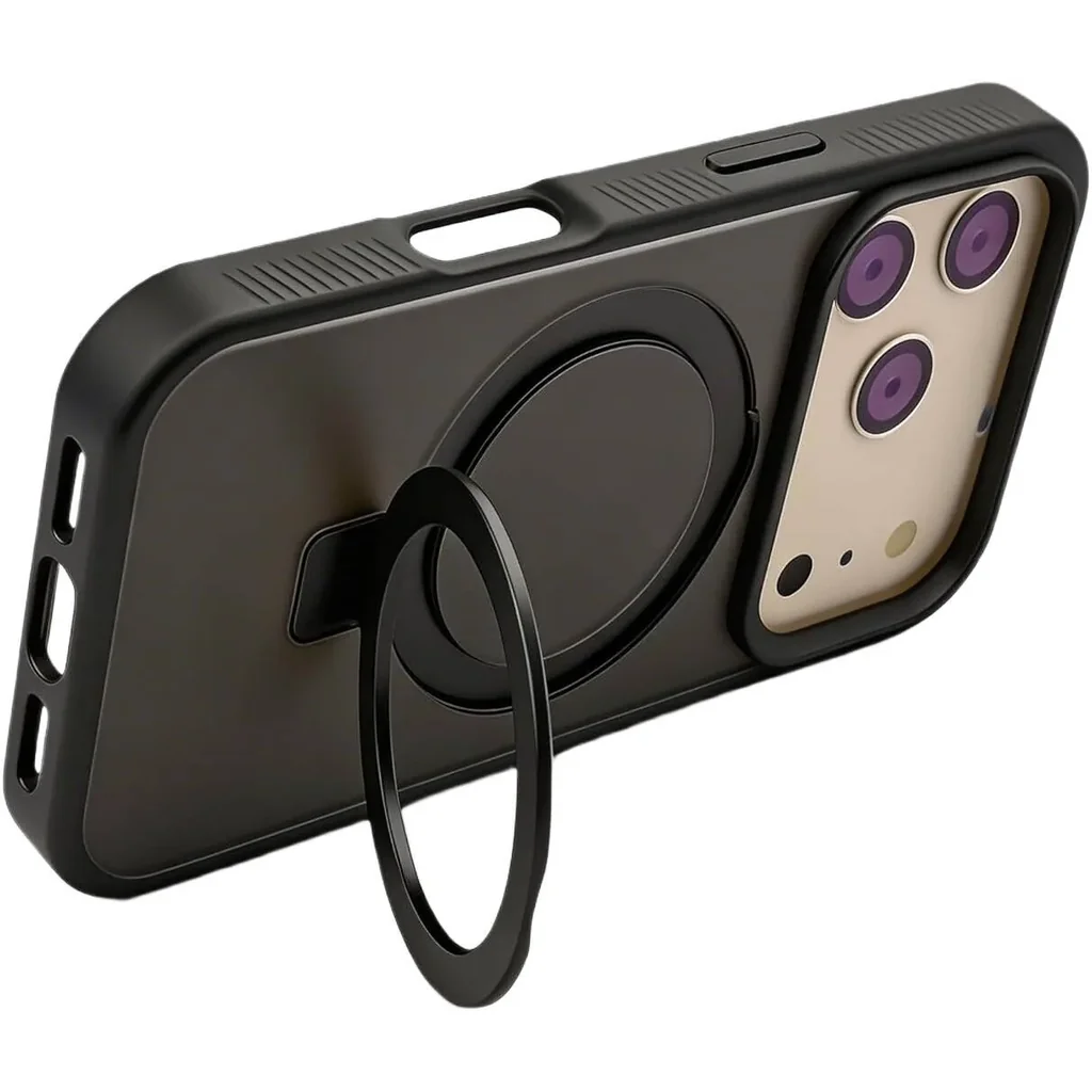 CROWNYX Aegis GripStand Pro Case for iPhone 17 Pro, Compatible with MagSafe, Shockproof, Slim Hybrid TPU Cover with Kickstand & Grip Ring, Black | IP17P-MGSF-AGSP-BLK - Image 4