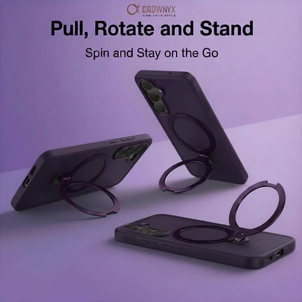 CROWNYX Aegis GripStand Pro Case for Samsung Galaxy S26, MagSafe Compatible, Shockproof, Slim Hybrid TPU Cover, Kickstand & Grip Ring, Purple | SAMS26-MGSF-AGSP-PUR - Image 3