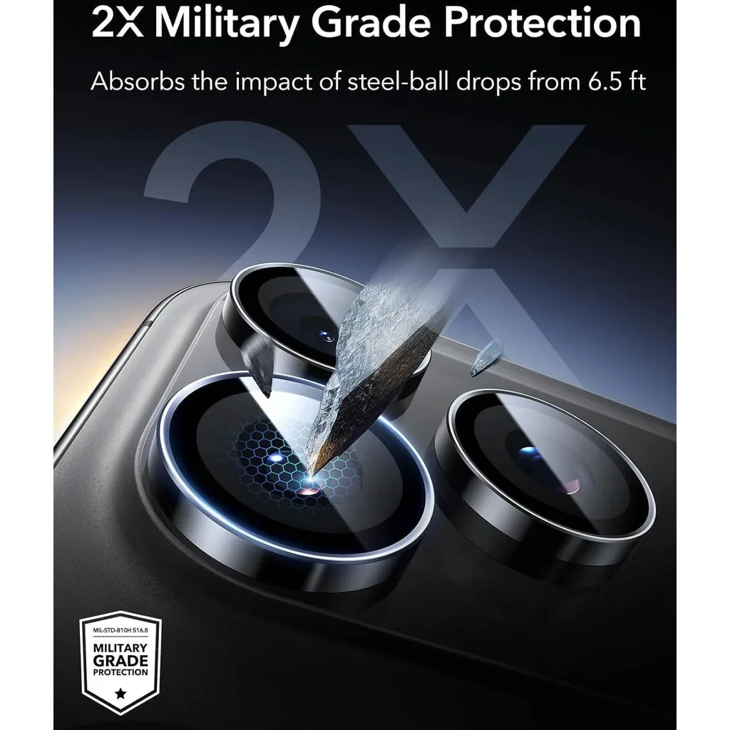 CROWNYX Camera 3D Individual Lens Protector for iPhone 17 Pro Max, 9H Tempered Glass, Anti Scratch, Anti-Oil, Anti-Shock, Dirt-Resistance, Pack of 1, Black | IP17PM-3DINDVL-CLP - Image 3
