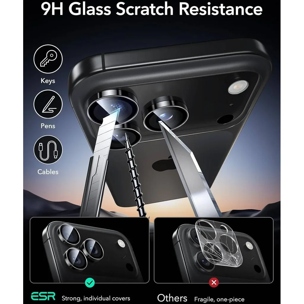 CROWNYX Camera 3D Individual Lens Protector for iPhone 17 Pro Max, 9H Tempered Glass, Anti Scratch, Anti-Oil, Anti-Shock, Dirt-Resistance, Pack of 1, Black | IP17PM-3DINDVL-CLP - Image 4