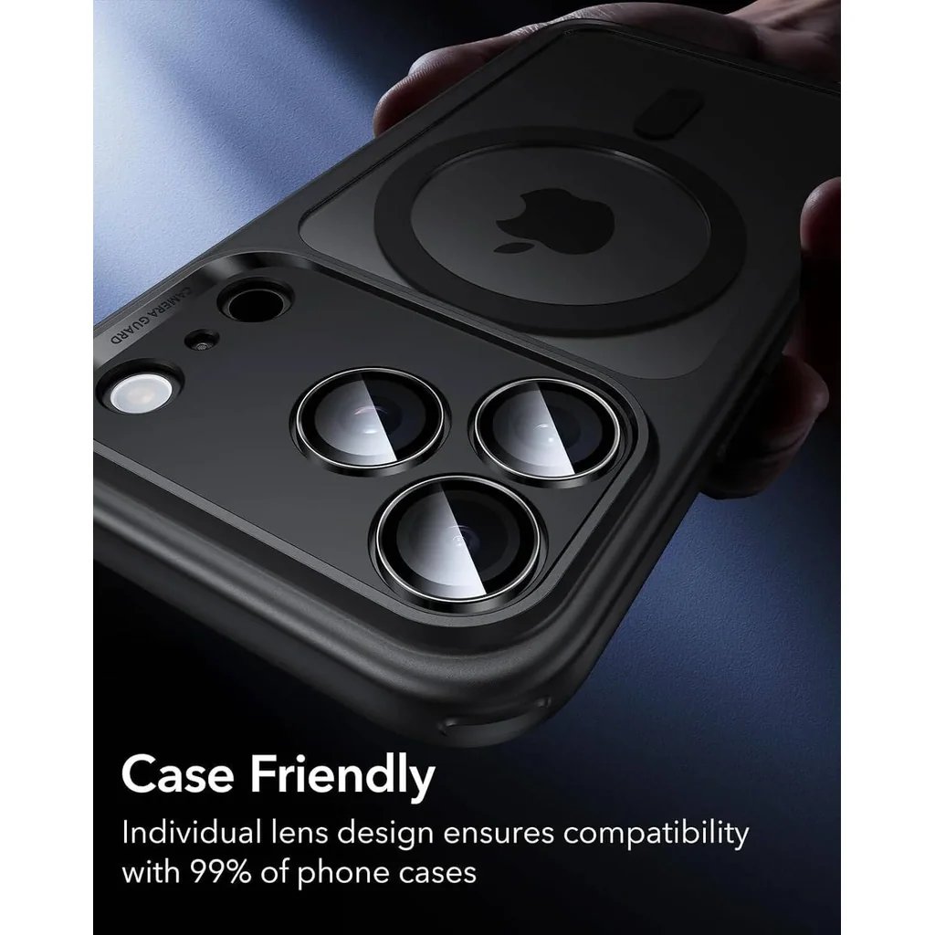 CROWNYX Camera 3D Individual Lens Protector for iPhone 17 Pro Max, 9H Tempered Glass, Anti Scratch, Anti-Oil, Anti-Shock, Dirt-Resistance, Pack of 1, Black | IP17PM-3DINDVL-CLP - Image 5
