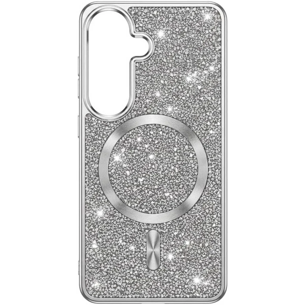 CROWNYX GlamAura Glitter Case for Samsung S25, Magsafe Compatible, Bling Sparkle Shockproof Phone, Bumper Cover, Silver | SAMS25-MGSF-GA-SIL - Image 2