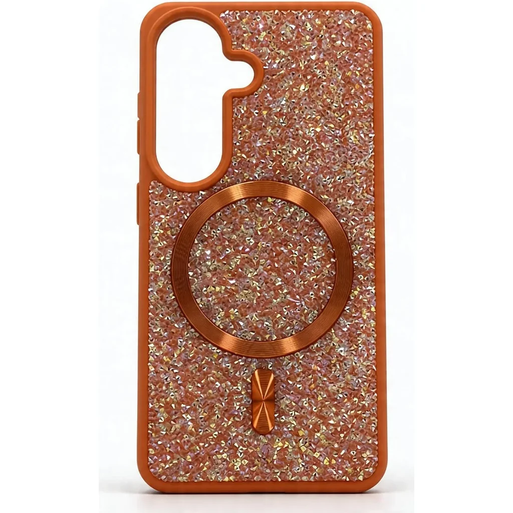 CROWNYX GlamAura Glitter Case for Samsung S25, Magsafe Compatible, Bling Sparkle Shockproof Phone, Bumper Cover, Orange | SAM25-MGSF-GA-ORG - Image 2