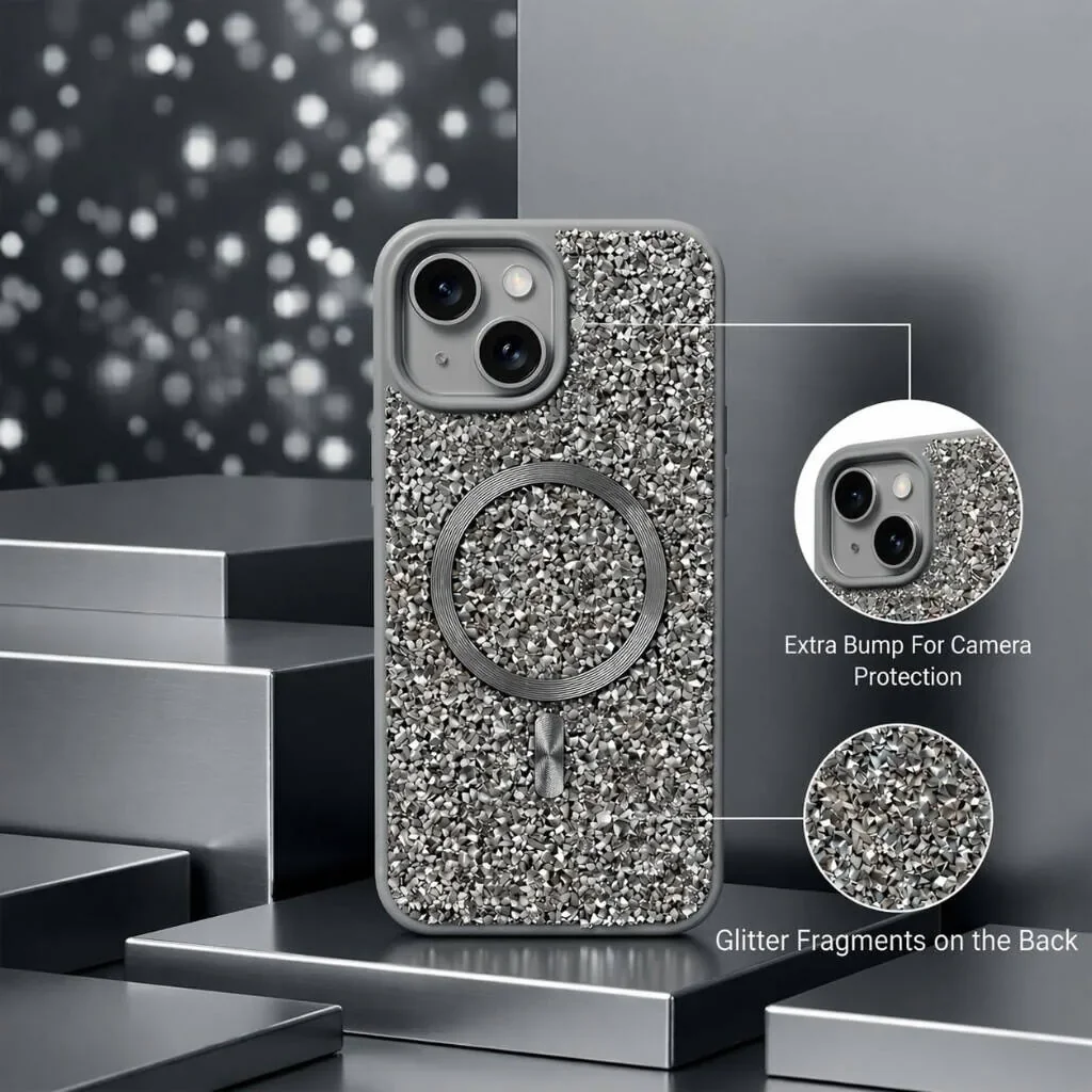 CROWNYX GlamAura Glitter Case for Iphone 14 Plus or 15 Plus, Magsafe Compatible, Bling Sparkle Shockproof Phone, Bumper Cover, Silver | IP14PL15PL-MGSF-GA-SIL - Image 4