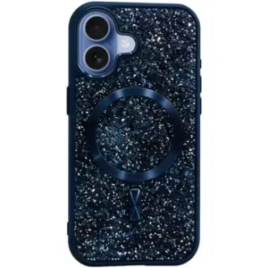 CROWNYX GlamAura Glitter Case for Iphone 16 Plus, Magsafe Compatible, Bling Sparkle Shockproof Phone, Bumper Cover, Blue | IP16PL-MGSF-GA-BLU