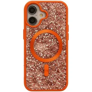 CROWNYX GlamAura Glitter Case for Iphone 16 Plus, Magsafe Compatible, Bling Sparkle Shockproof Phone, Bumper Cover, Orange | IP16PL-MGSF-GA-ORG