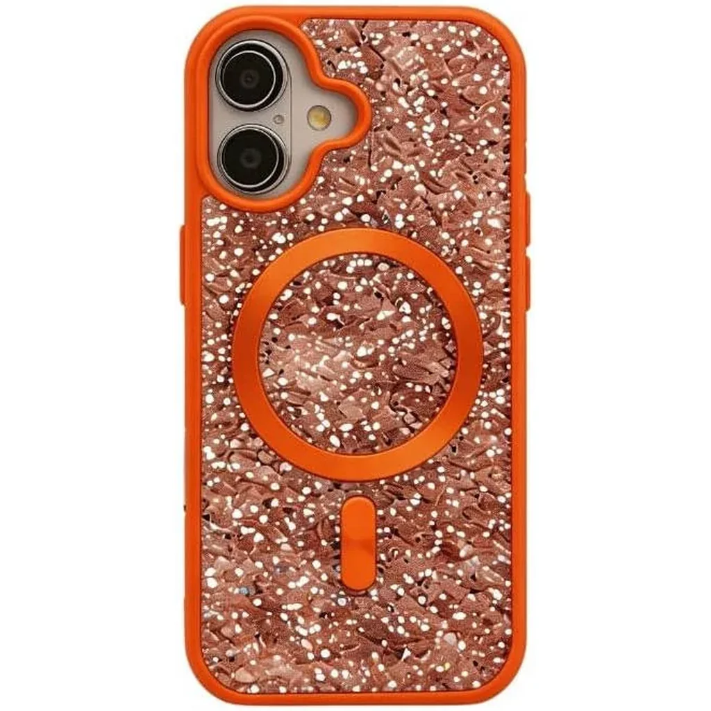 CROWNYX GlamAura Glitter Case for Iphone 16 Plus, Magsafe Compatible, Bling Sparkle Shockproof Phone, Bumper Cover, Orange | IP16PL-MGSF-GA-ORG
