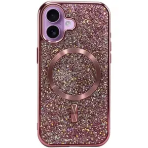 CROWNYX GlamAura Glitter Case for Iphone 16 Plus, Magsafe Compatible, Bling Sparkle Shockproof Phone, Bumper Cover, Pink | IP16PL-MGSF-GA-PNK
