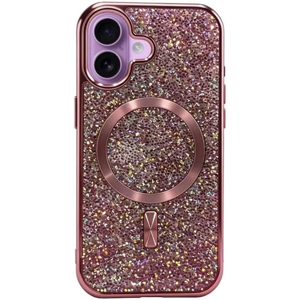 CROWNYX GlamAura Glitter Case for Iphone 16 Plus, Magsafe Compatible, Bling Sparkle Shockproof Phone, Bumper Cover, Pink | IP16PL-MGSF-GA-PNK