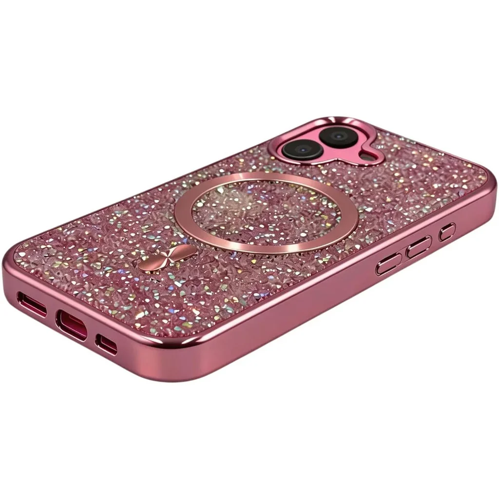 CROWNYX GlamAura Glitter Case for Iphone 16 Plus, Magsafe Compatible, Bling Sparkle Shockproof Phone, Bumper Cover, Pink | IP16PL-MGSF-GA-PNK - Image 2
