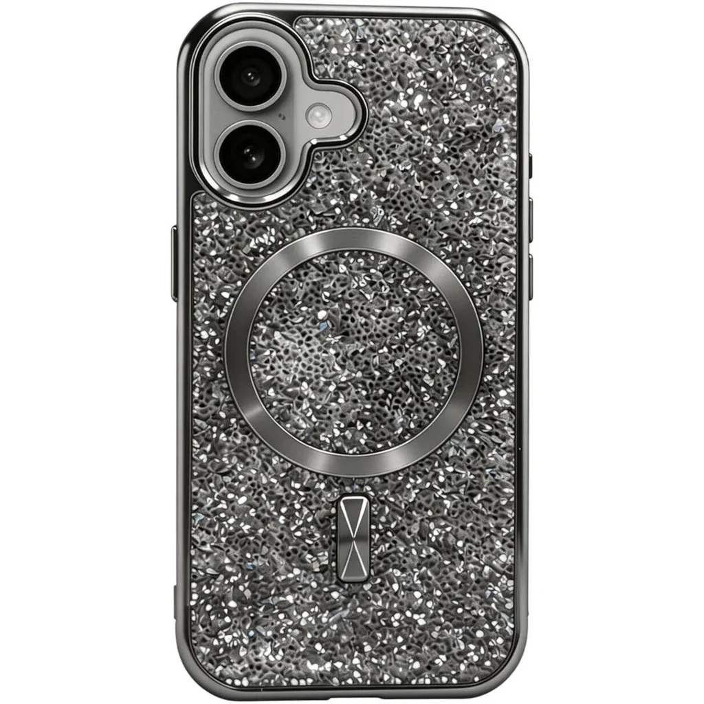 CROWNYX GlamAura Glitter Case for Iphone 16 Plus, Magsafe Compatible, Bling Sparkle Shockproof Phone, Bumper Cover, Silver | IP16PL-MGSF-GA-SIL