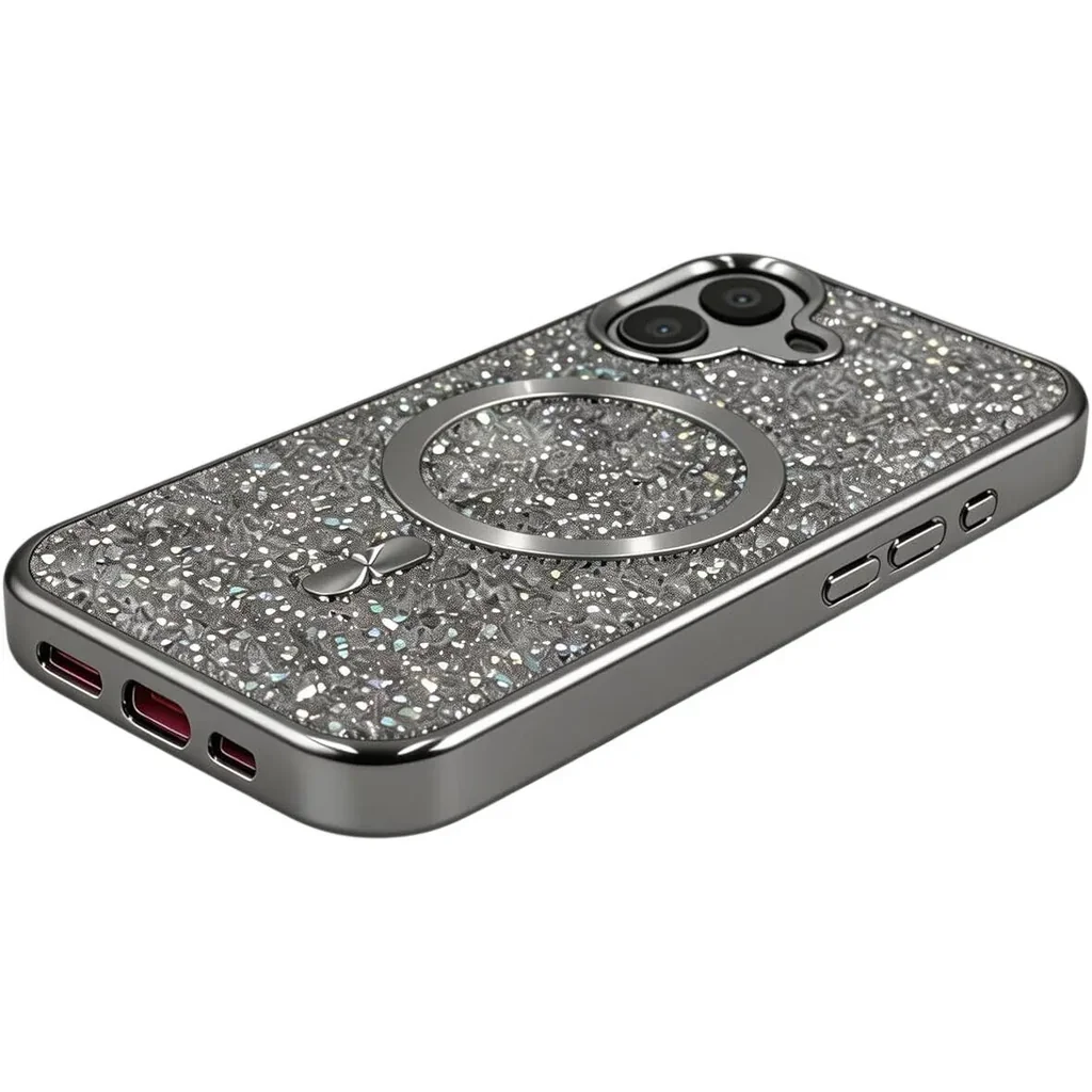 CROWNYX GlamAura Glitter Case for Iphone 16 Plus, Magsafe Compatible, Bling Sparkle Shockproof Phone, Bumper Cover, Silver | IP16PL-MGSF-GA-SIL - Image 2
