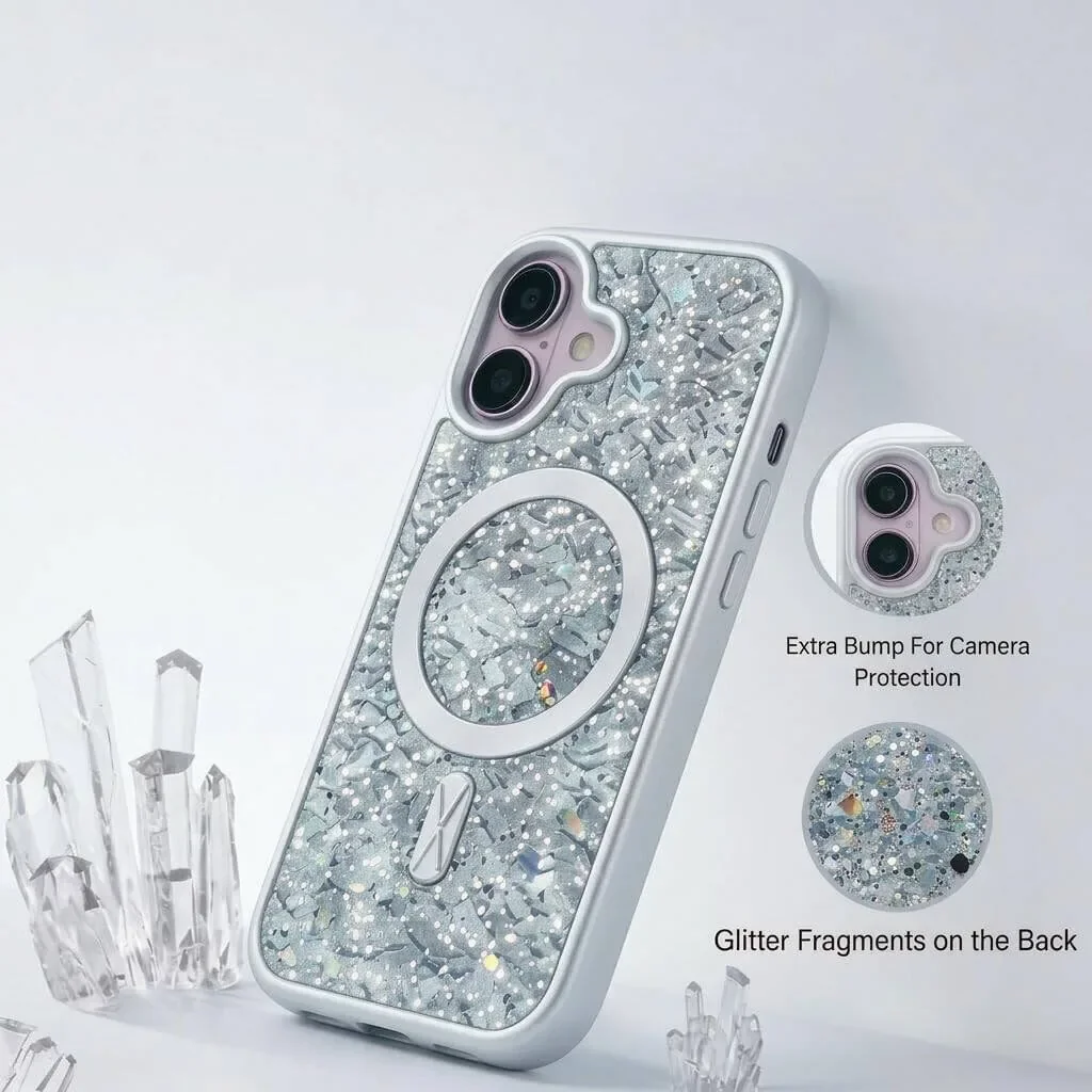 CROWNYX GlamAura Glitter Case for Iphone 16 Plus, Magsafe Compatible, Bling Sparkle Shockproof Phone, Bumper Cover, Silver | IP16PL-MGSF-GA-SIL - Image 4