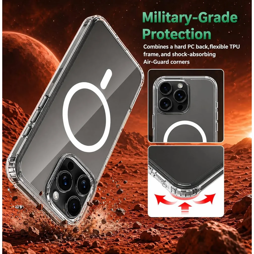 CROWNYX Hybrid PureClear Case for iPhone 15 Pro Max, Magsafe Compatible, Military-Grade Drop Protection, Anti Scratch, Fingerprint Free, Clear | IP15PM-MGSF-PC - Image 4