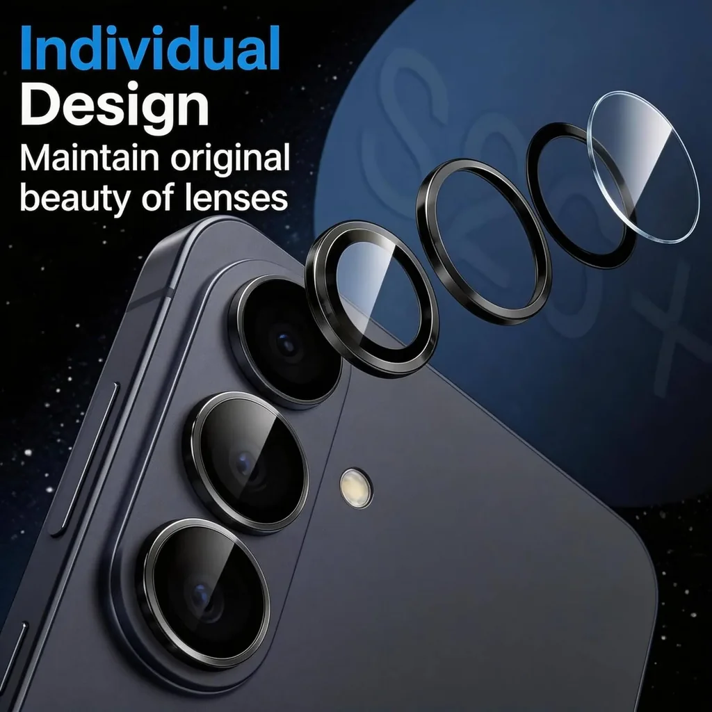 CROWNYX Camera 3D Individual Lens Protector for Samsung S25, 9H Tempered Glass, Anti Scratch, Anti-Oil, Anti-Shock, Dirt Resistance, Bubble Free, Pack of 1 | SAM-S25-3DINDVL-CLP - Image 3