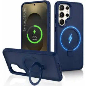 CROWNYX Aegis GripStand Pro Case for Samsung Galaxy S25 Ultra, Compatible with MagSafe, Shockproof Slim Hybrid TPU Cover with Kickstand & Grip Ring, Blue | SAMS25UL-MGSF-AGSP-BLU