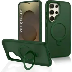 CROWNYX Aegis GripStand Pro Case for Samsung Galaxy S25 Ultra, Compatible with MagSafe, Shockproof Slim Hybrid TPU Cover with Kickstand & Grip Ring, Green | SAMS25UL-MGSF-AGSP-GRN