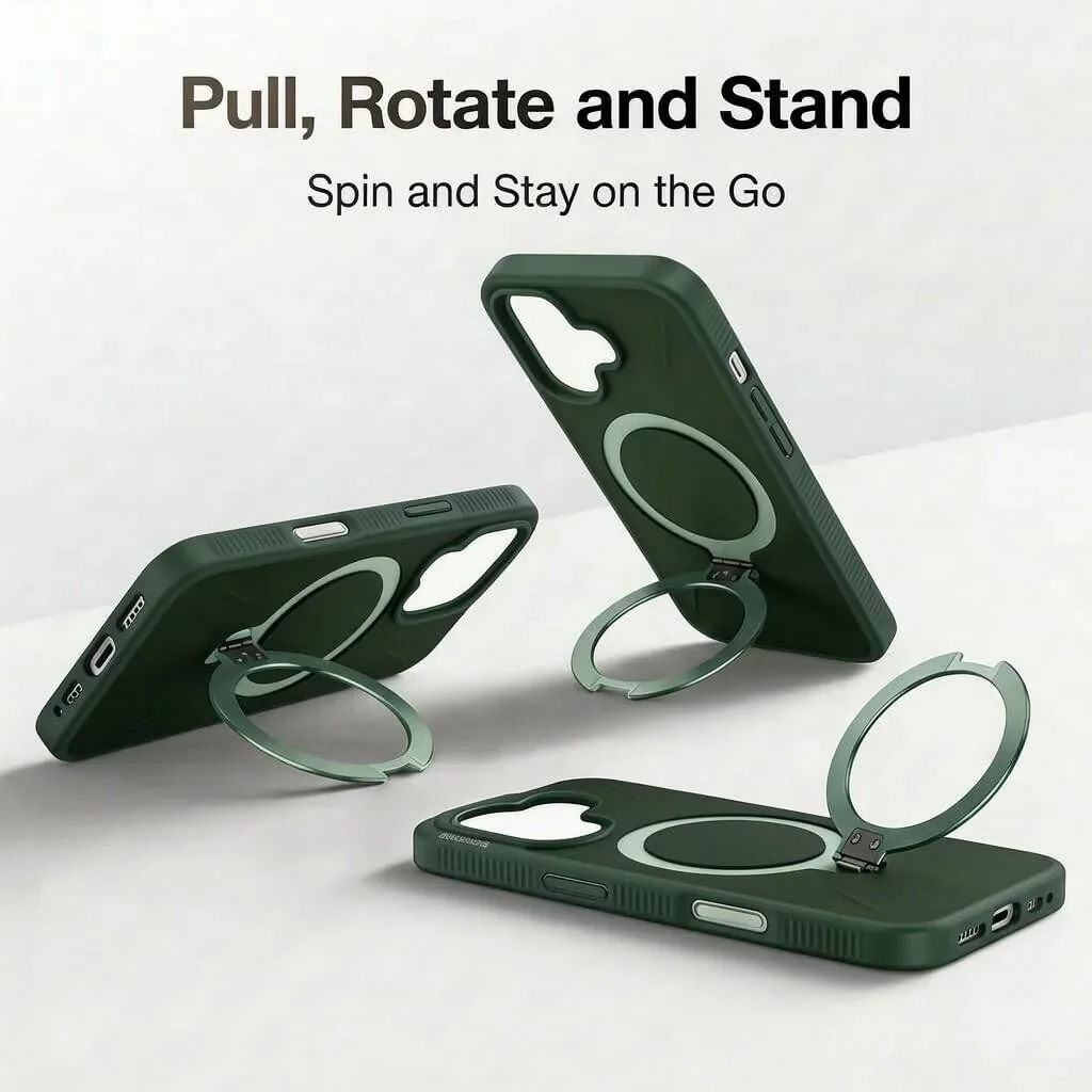 CROWNYX Aegis GripStand Pro Case for iPhone 17, Compatible with MagSafe, Shockproof, Slim Hybrid TPU Cover with Kickstand & Grip Ring, Green | IP17-MGSF-AGSP-GRN - Image 4