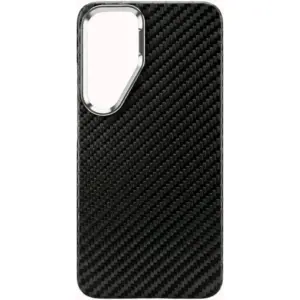 CROWNYX Carbon Fiber Case for Samsung Galaxy S25, MagSafe Compatible, Ultra Slim Drop Resistant Cover, Anti-Slip, Anti-Scratch, Anti-Yellow, Black | SAMS25-MGSF-FBONE-BLK