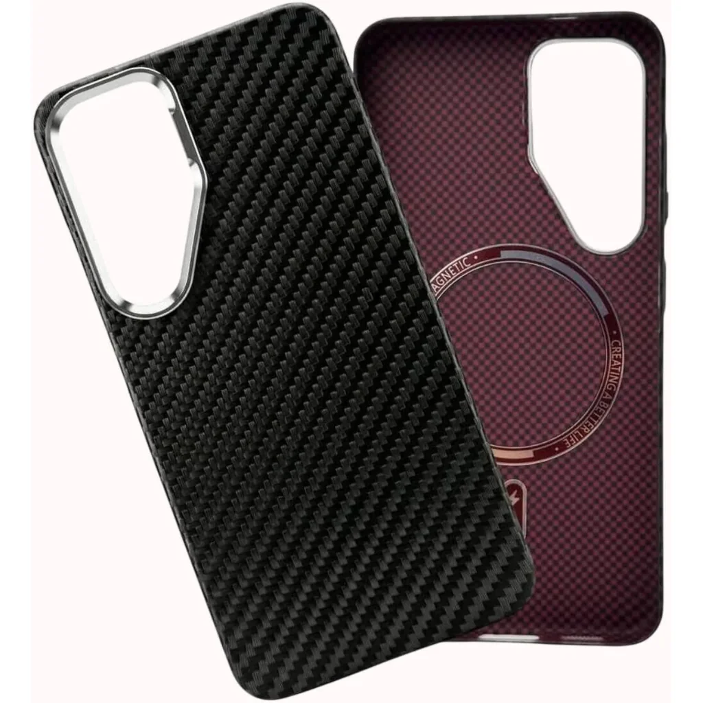 CROWNYX Carbon Fiber Case for Samsung Galaxy S25, MagSafe Compatible, Ultra Slim Drop Resistant Cover, Anti-Slip, Anti-Scratch, Anti-Yellow, Black | SAMS25-MGSF-FBONE-BLK - Image 2