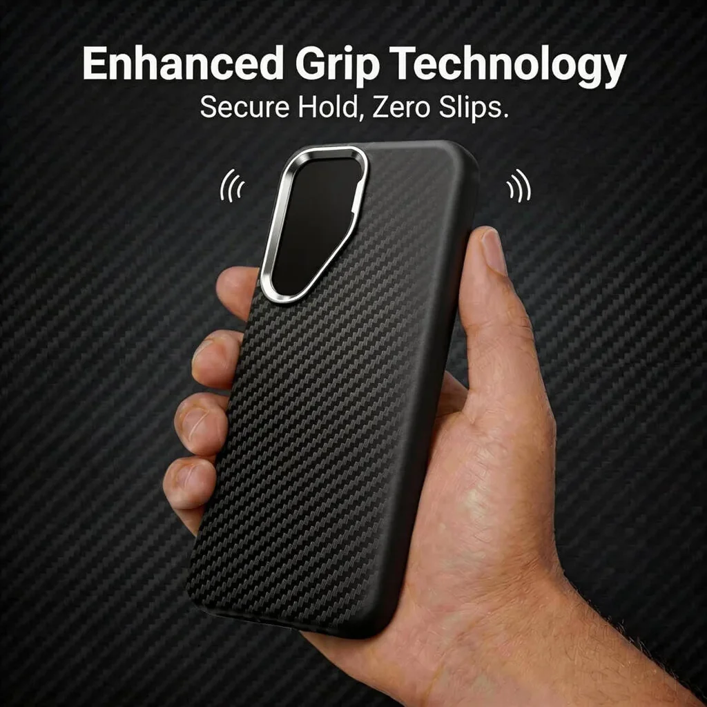 CROWNYX Carbon Fiber Case for Samsung Galaxy S25, MagSafe Compatible, Ultra Slim Drop Resistant Cover, Anti-Slip, Anti-Scratch, Anti-Yellow, Black | SAMS25-MGSF-FBONE-BLK - Image 4