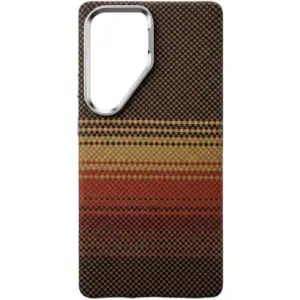 CROWNYX Carbon Fiber Case for Samsung Galaxy S25, MagSafe Compatible, Ultra Slim Drop Resistant Cover, Anti-Slip, Anti-Scratch, Anti-Yellow, Brown | SAMS25-MGSF-FBONE-BRN