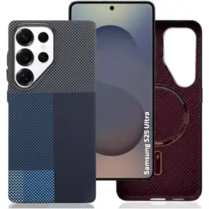 CROWNYX Carbon Fiber Case for Samsung Galaxy S25 Ultra, MagSafe Compatible, Ultra Slim Drop Resistant Cover, Anti-Slip, Anti-Scratch, Anti-Yellow, Blue | SAMS25UL-MGSF-FBONE-BLU