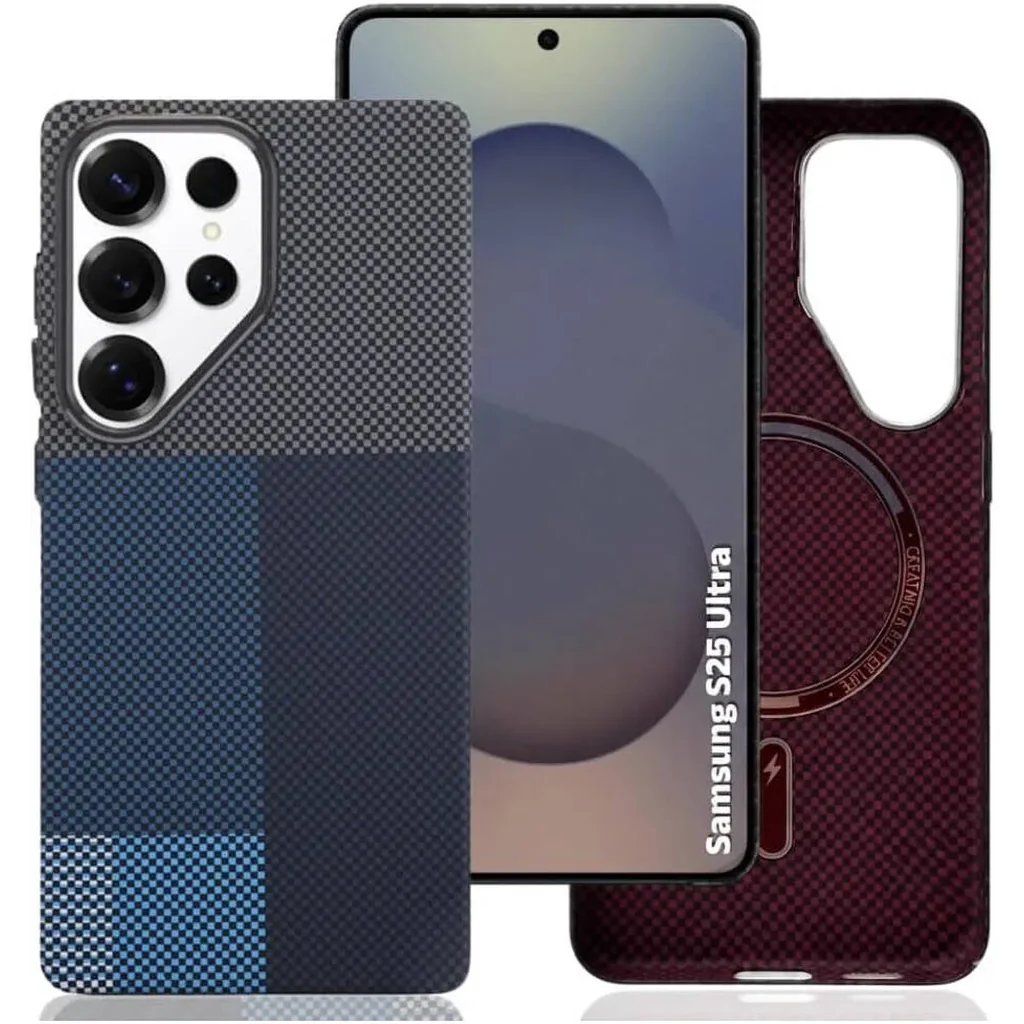 CROWNYX Carbon Fiber Case for Samsung Galaxy S25 Ultra, MagSafe Compatible, Ultra Slim Drop Resistant Cover, Anti-Slip, Anti-Scratch, Anti-Yellow, Blue | SAMS25UL-MGSF-FBONE-BLU